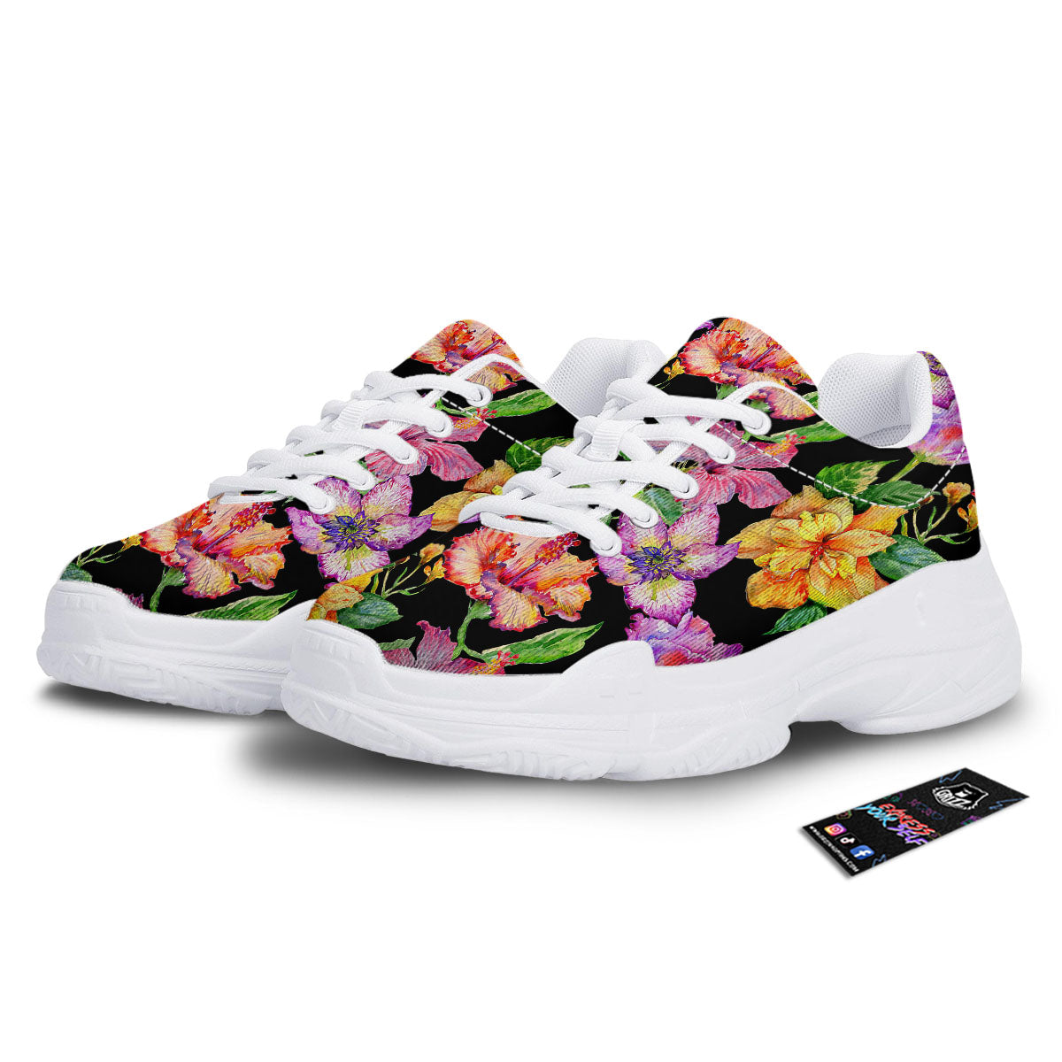 Flower Hawaiian Aloha Print White Chunky Shoes-grizzshop