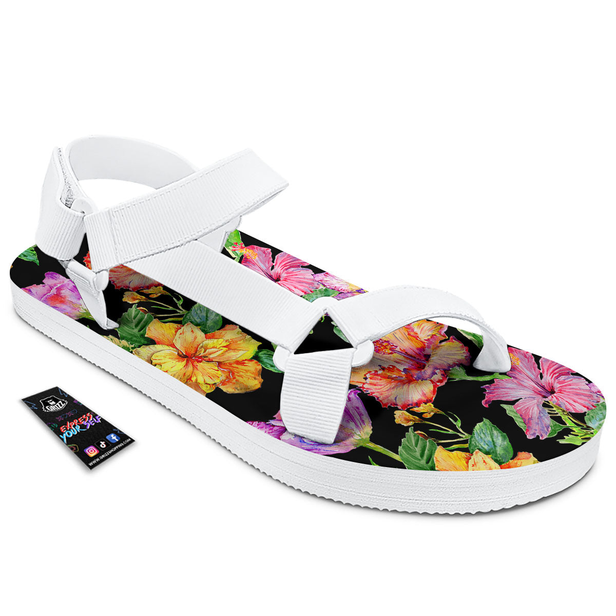 Flower Hawaiian Aloha Print White Open Toe Sandals-grizzshop