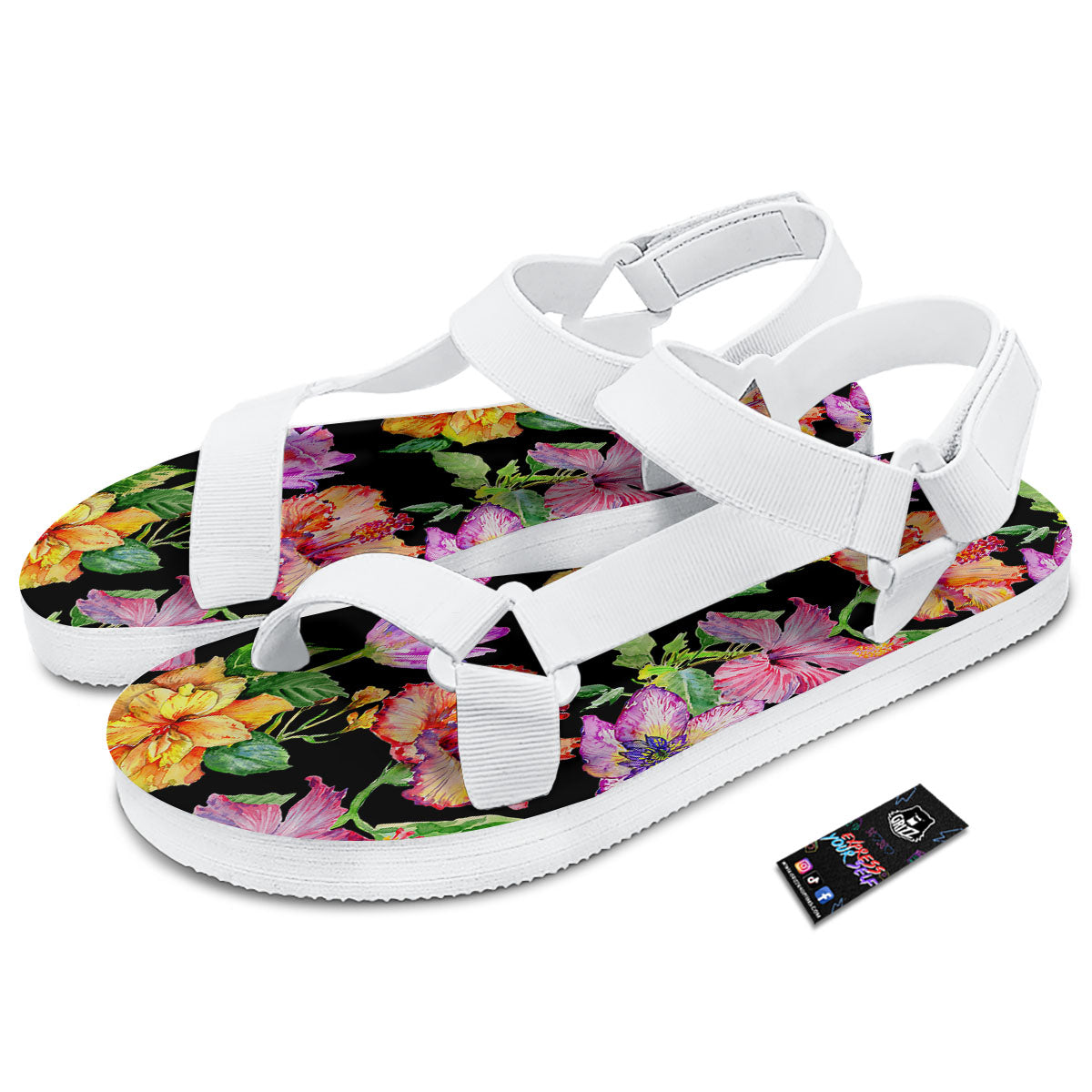 Flower Hawaiian Aloha Print White Open Toe Sandals-grizzshop