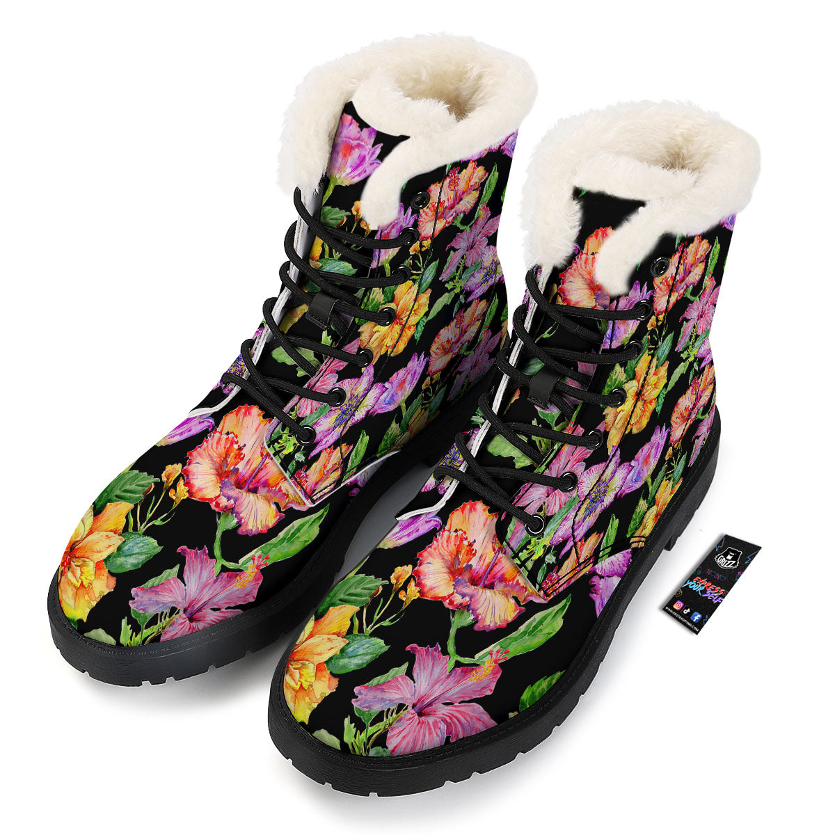 Flower Hawaiian Aloha Print Winter Boots-grizzshop