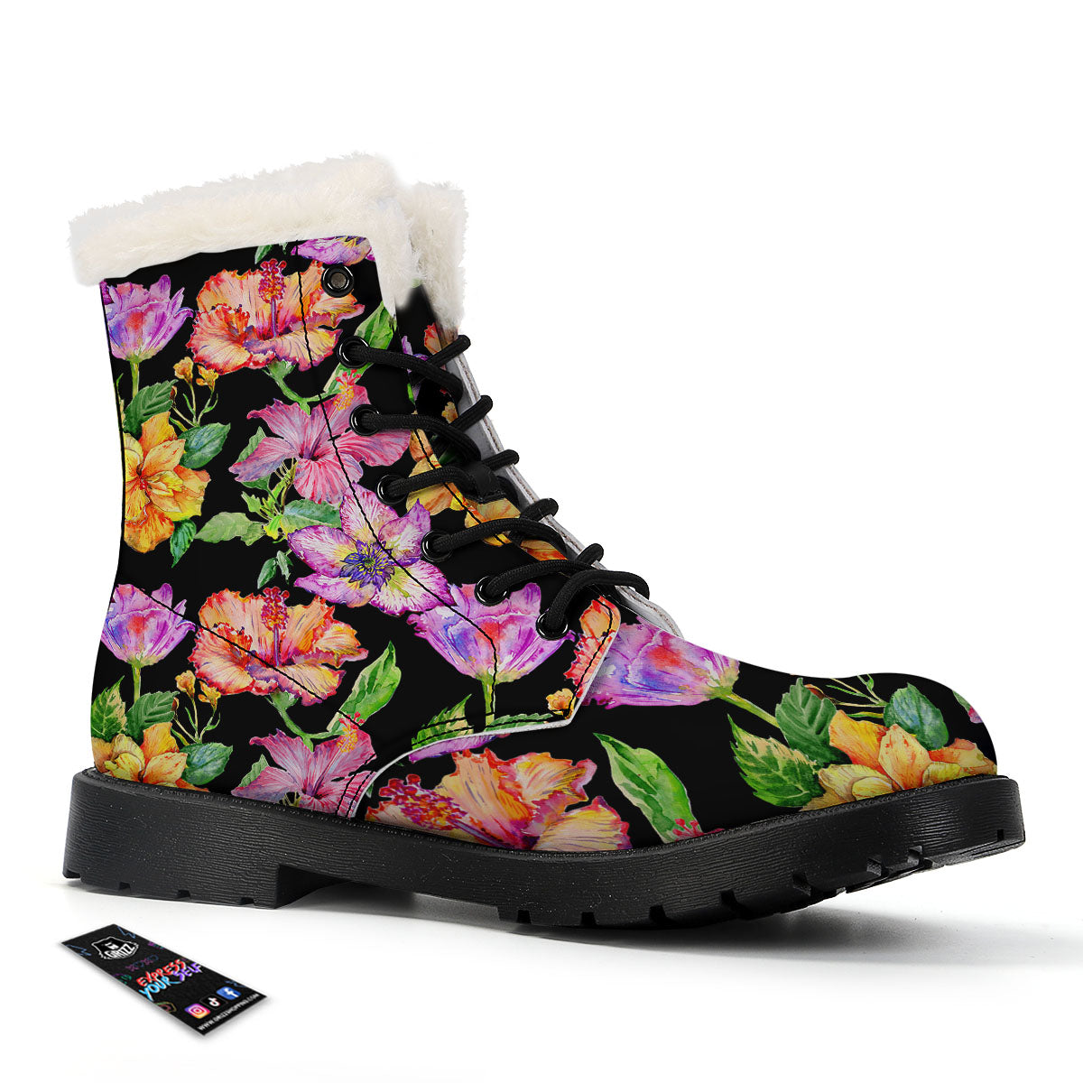 Flower Hawaiian Aloha Print Winter Boots-grizzshop