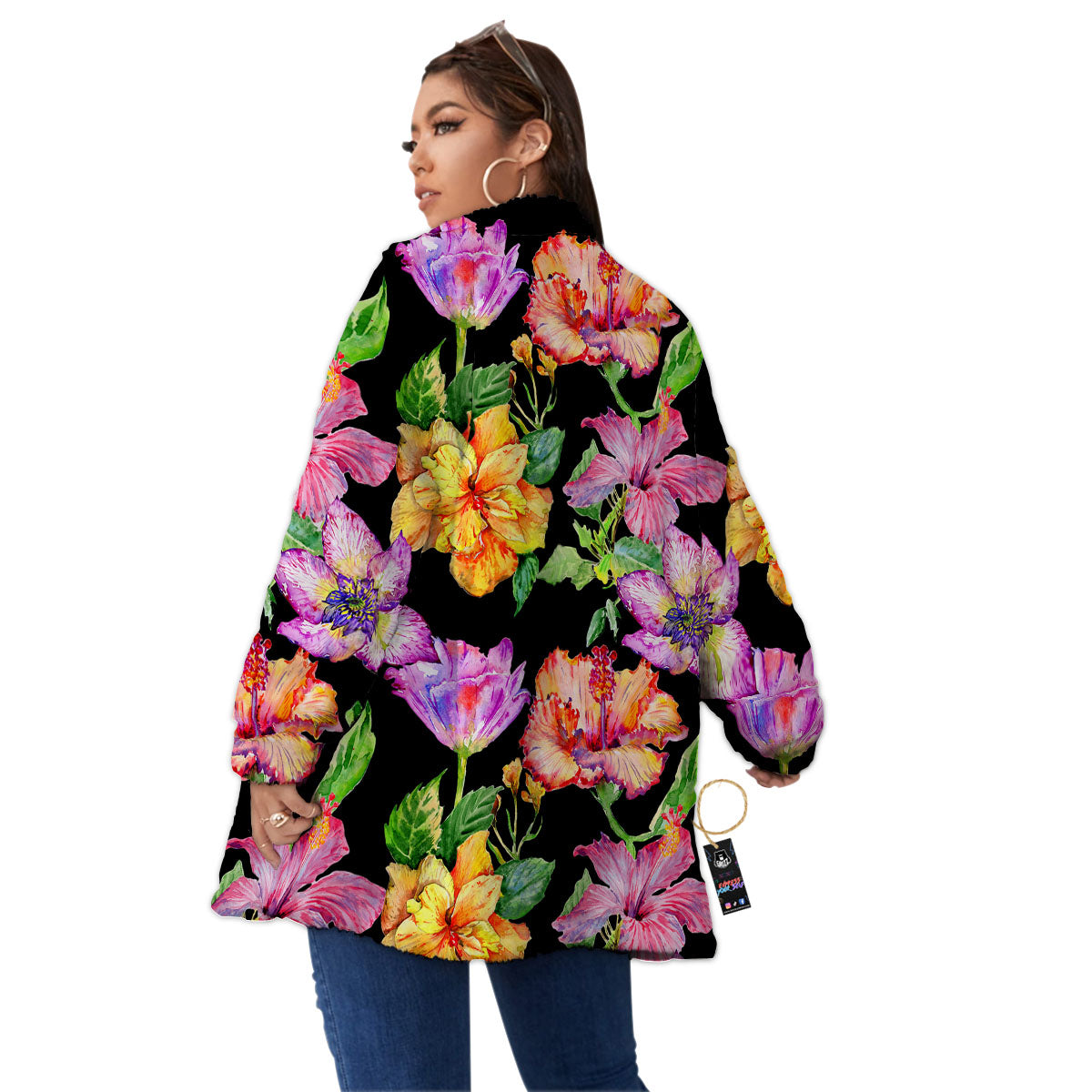 Flower Hawaiian Aloha Print Women's Sherpa Jacket-grizzshop