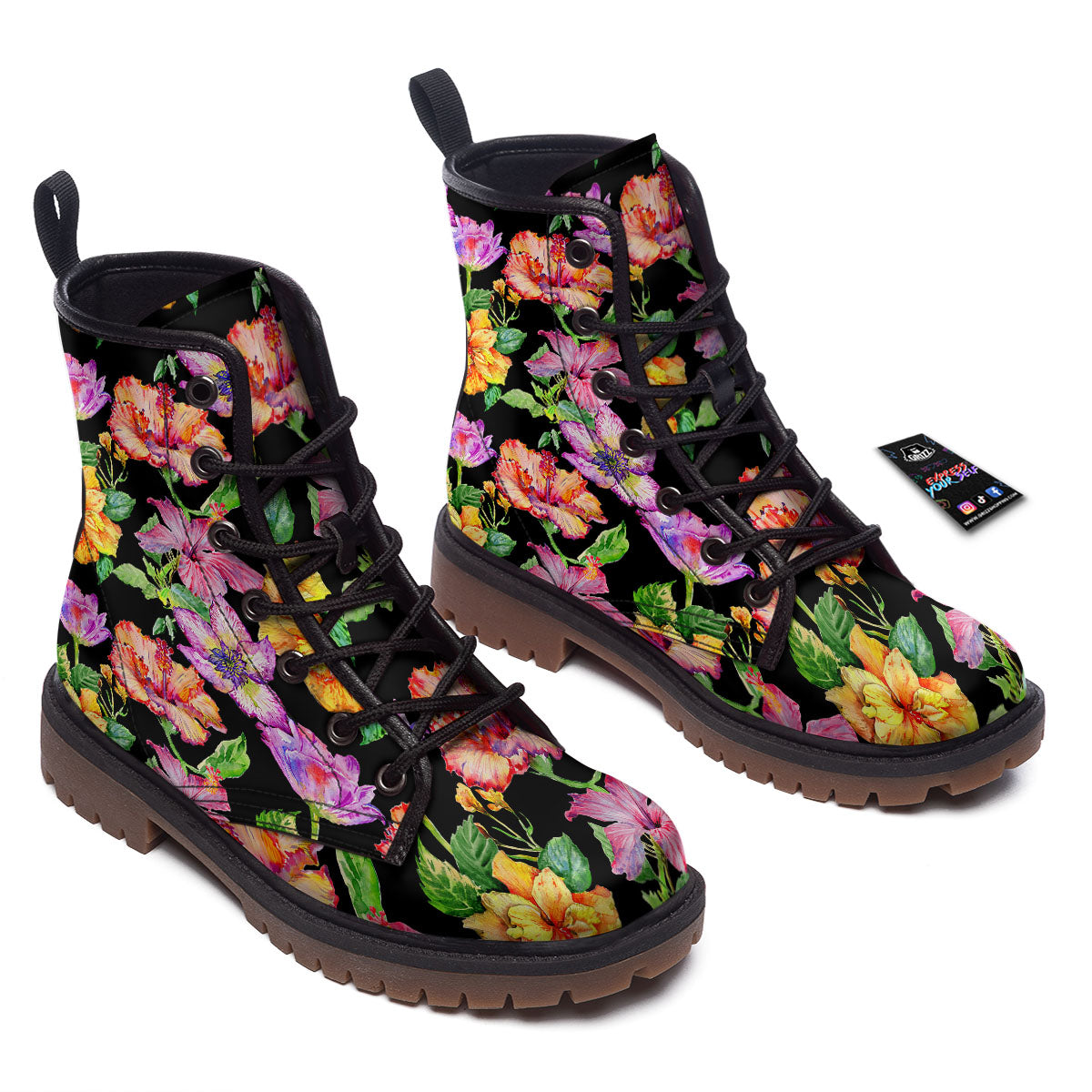 Flower Hawaiian Aloha Print Work Boots-grizzshop