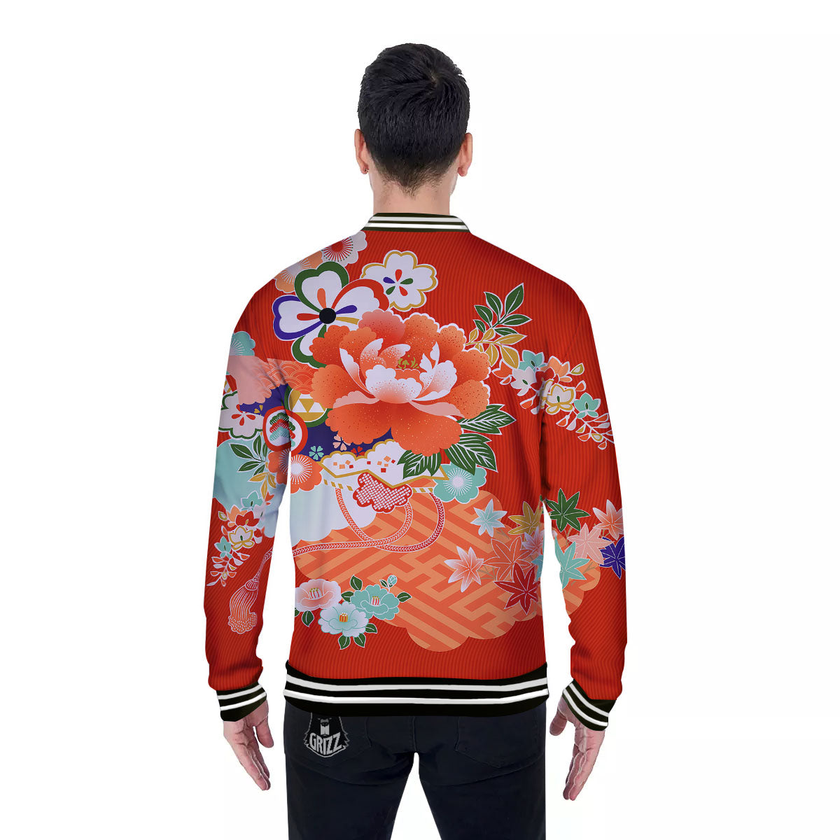 Flower Japanese Print Baseball Jacket-grizzshop