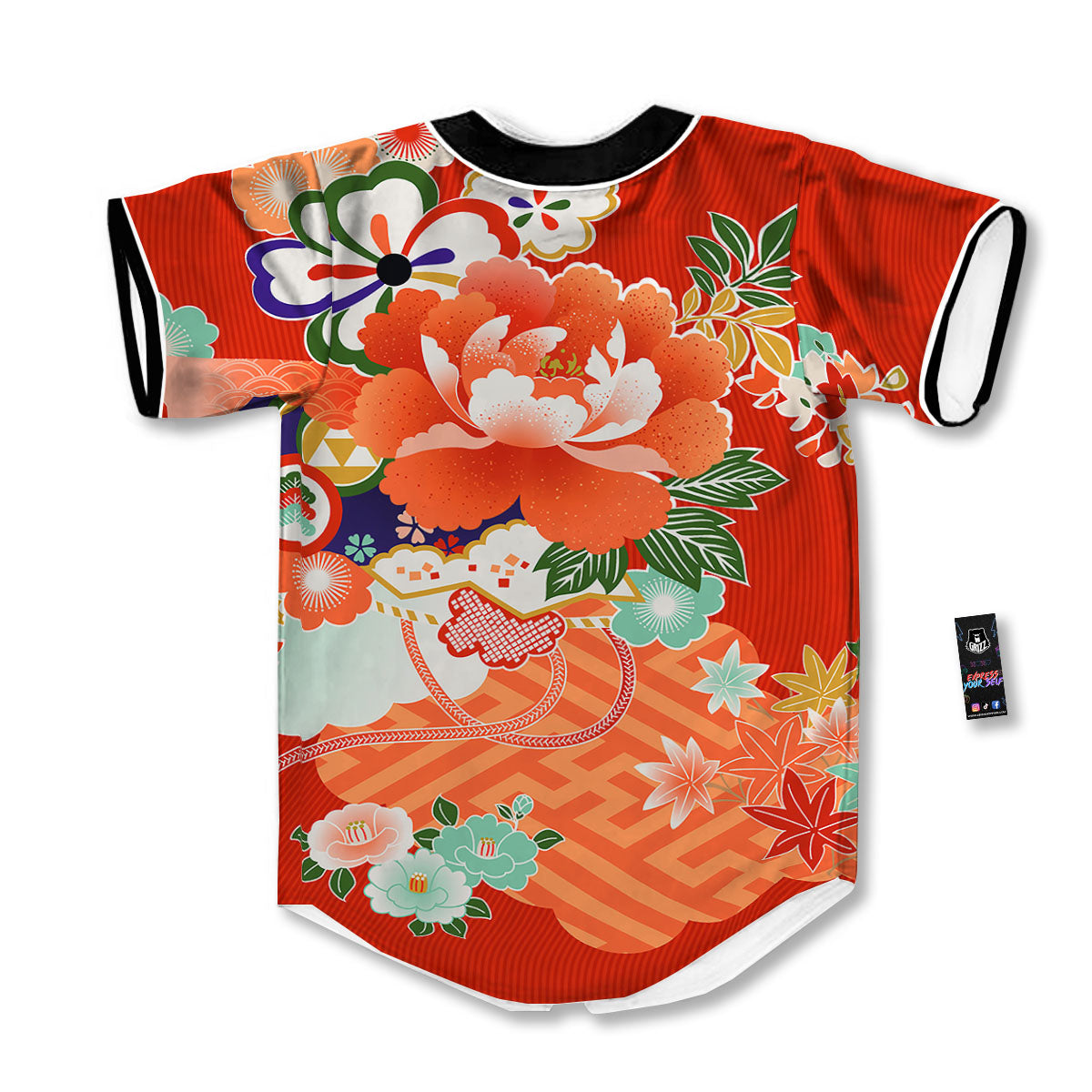 Flower Japanese Print Baseball Jersey-grizzshop