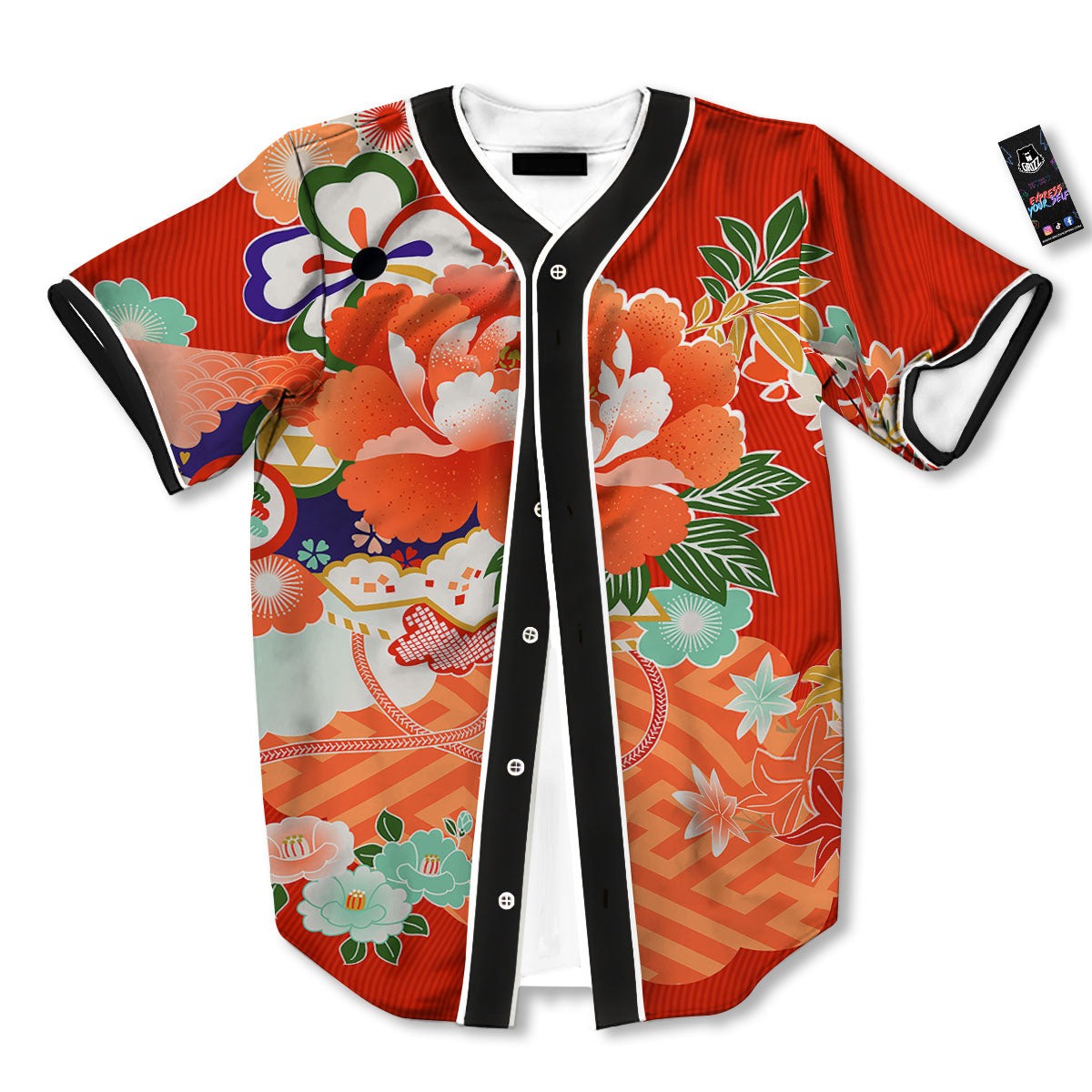 Flower Japanese Print Baseball Jersey-grizzshop