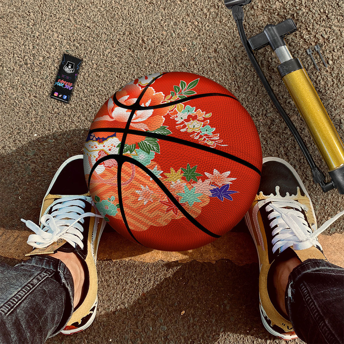 Flower Japanese Print Basketball-grizzshop