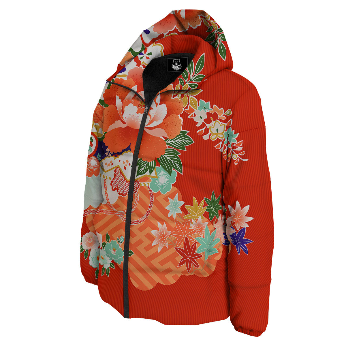 Flower Japanese Print Down Jacket-grizzshop