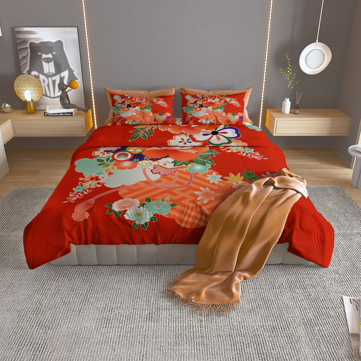 Flower Japanese Print Duvet Cover Bedding Set
