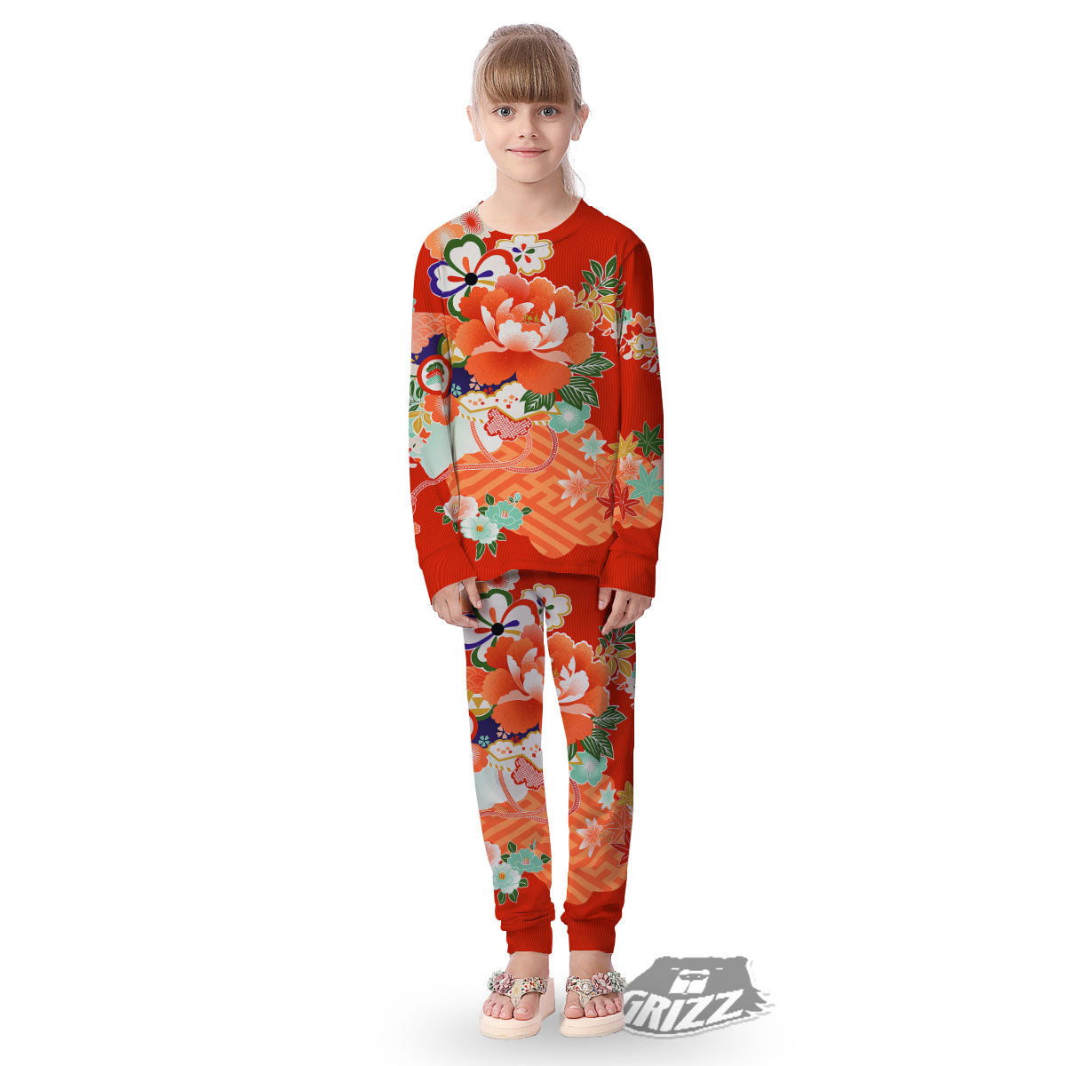 Flower Japanese Print Kid's Pajamas-grizzshop