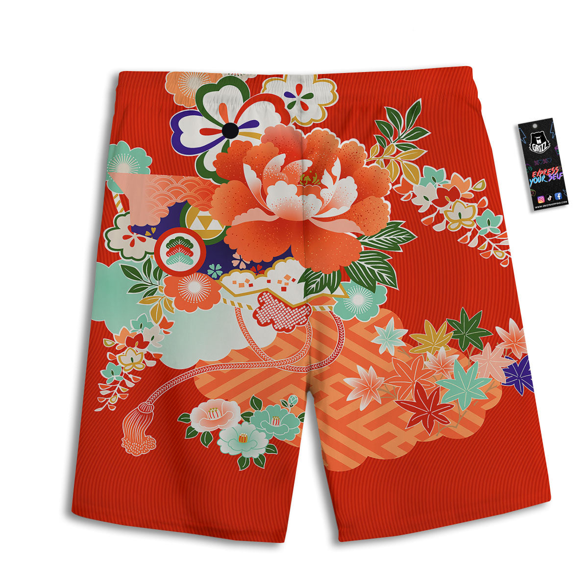 Flower Japanese Print Men's Athletic Shorts