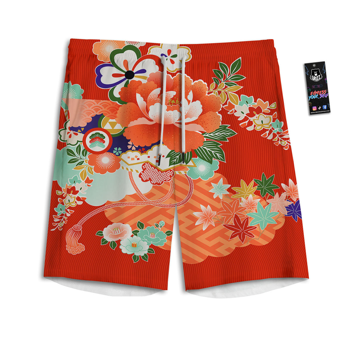 Flower Japanese Print Men's Athletic Shorts