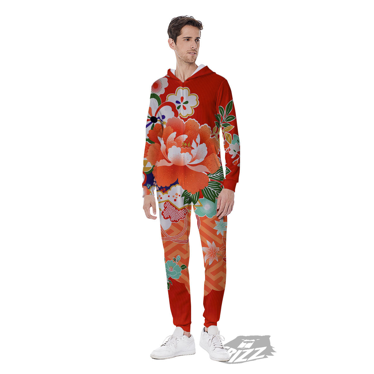 Flower Japanese Print Men's Jumpsuit-grizzshop