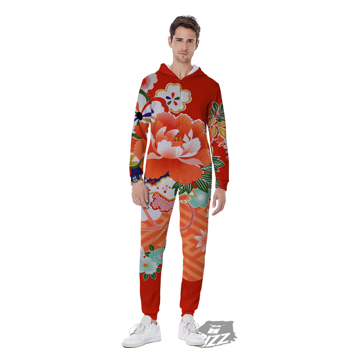 Flower Japanese Print Men's Jumpsuit-grizzshop