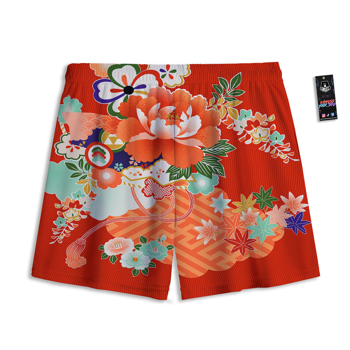Flower Japanese Print Mesh Shorts