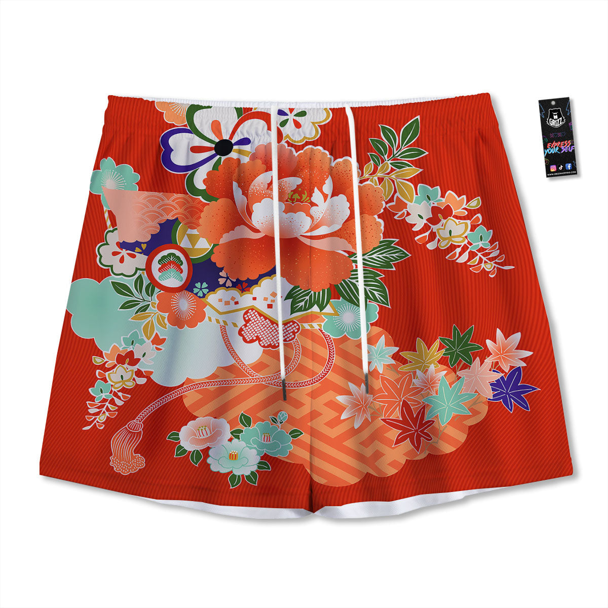 Flower Japanese Print Mesh Shorts