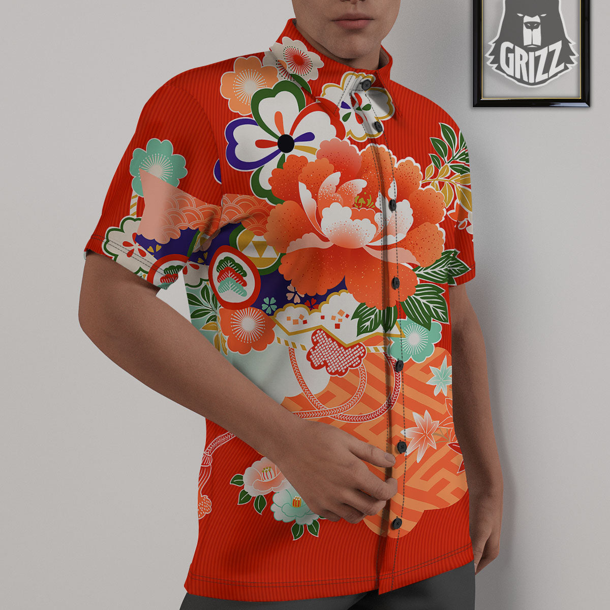 Flower Japanese Print Untucked Shirts-grizzshop