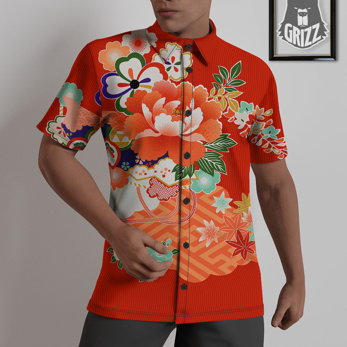 Flower Japanese Print Untucked Shirts-grizzshop