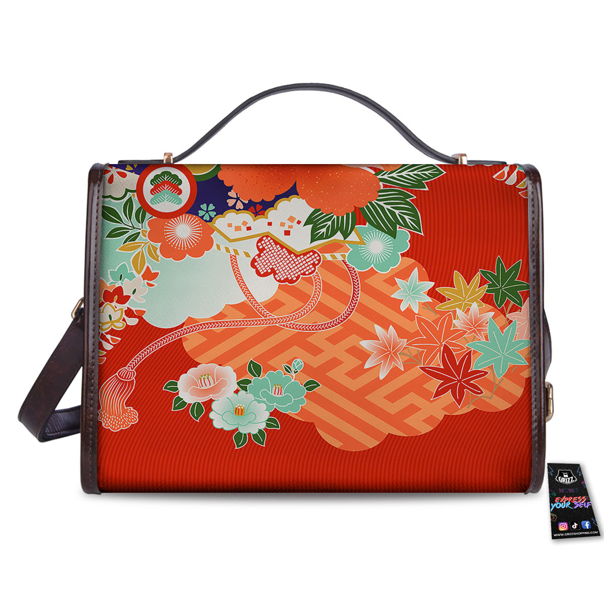 Flower Japanese Print Women's Satchel Bag-grizzshop