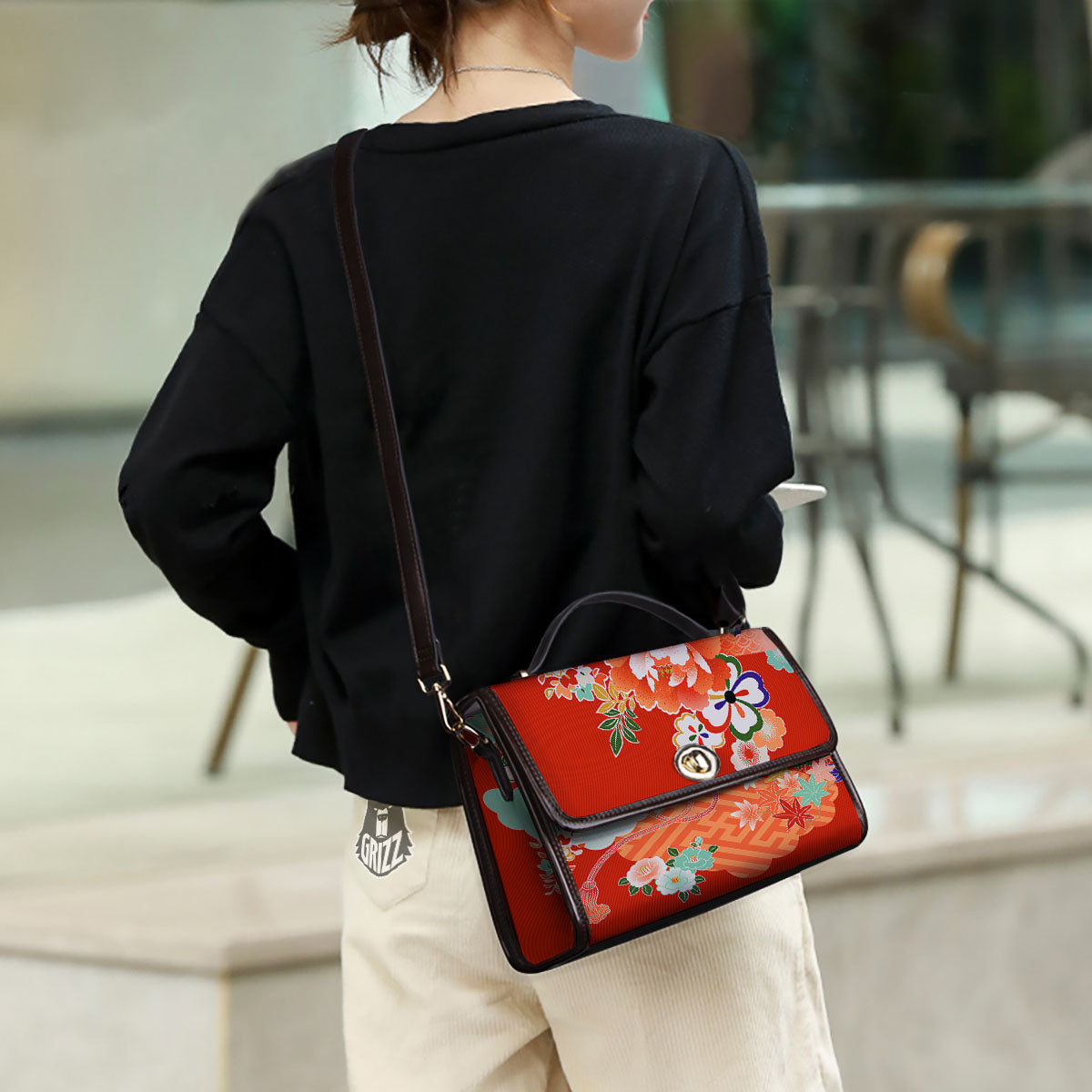 Flower Japanese Print Women's Satchel Bag-grizzshop