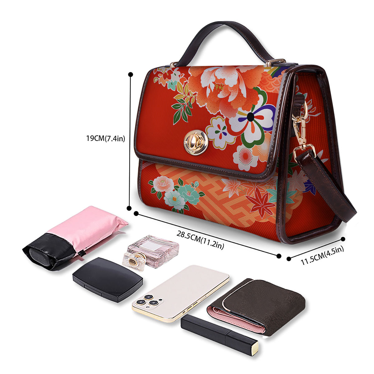 Flower Japanese Print Women's Satchel Bag-grizzshop