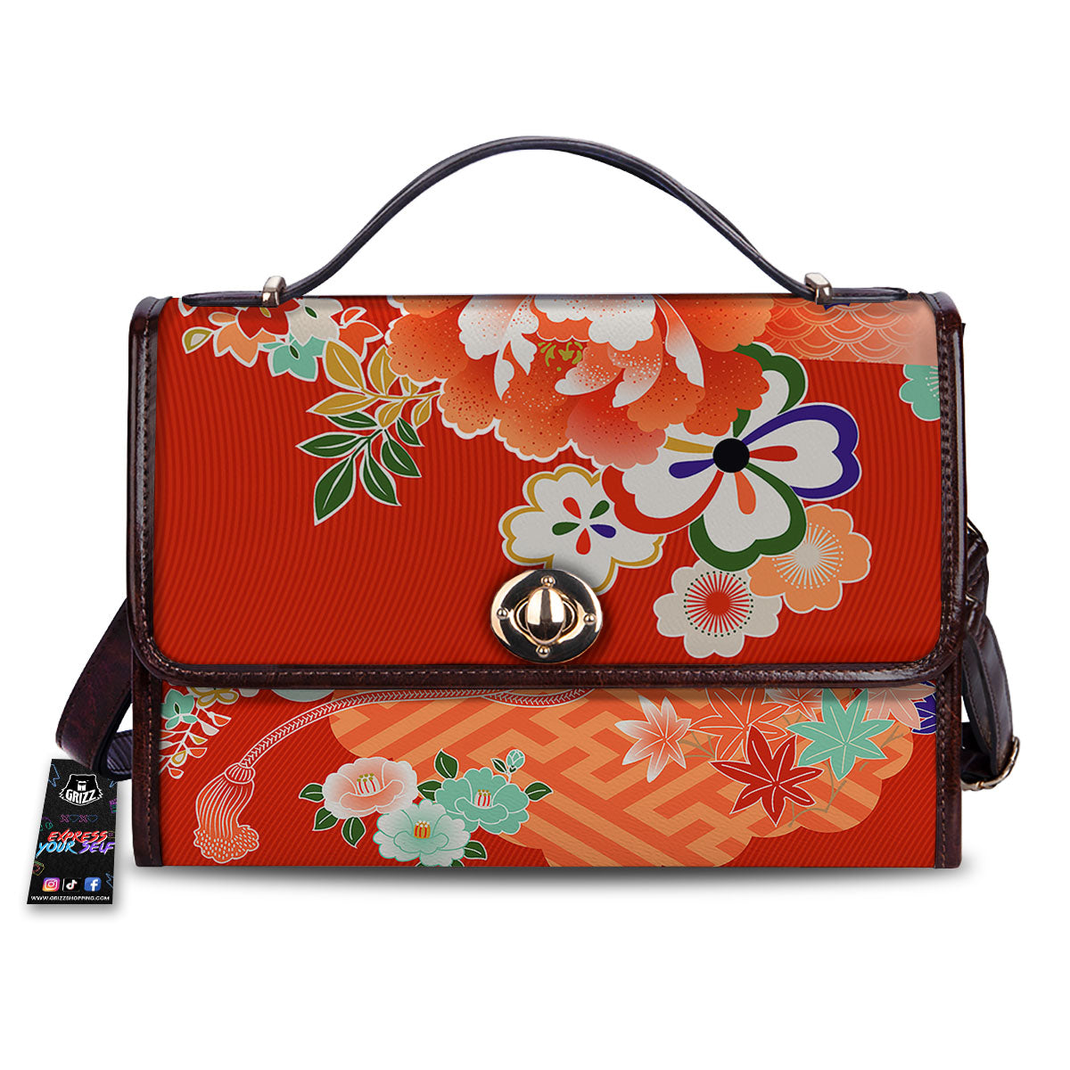 Flower Japanese Print Women's Satchel Bag-grizzshop
