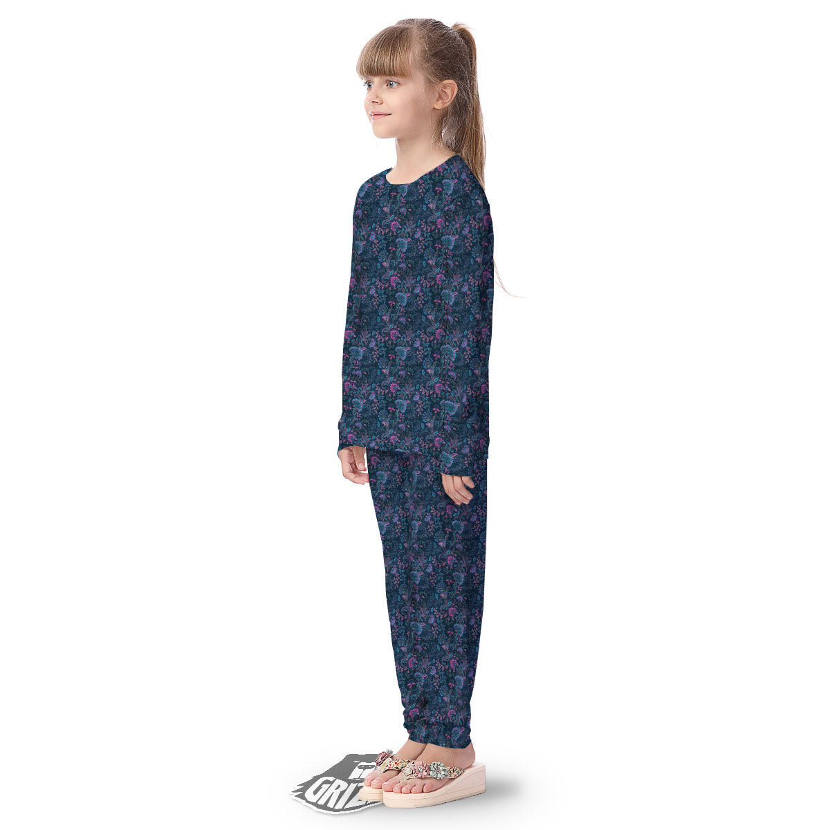 Flower Jeans Denim Print Pattern Kid's Pajamas-grizzshop