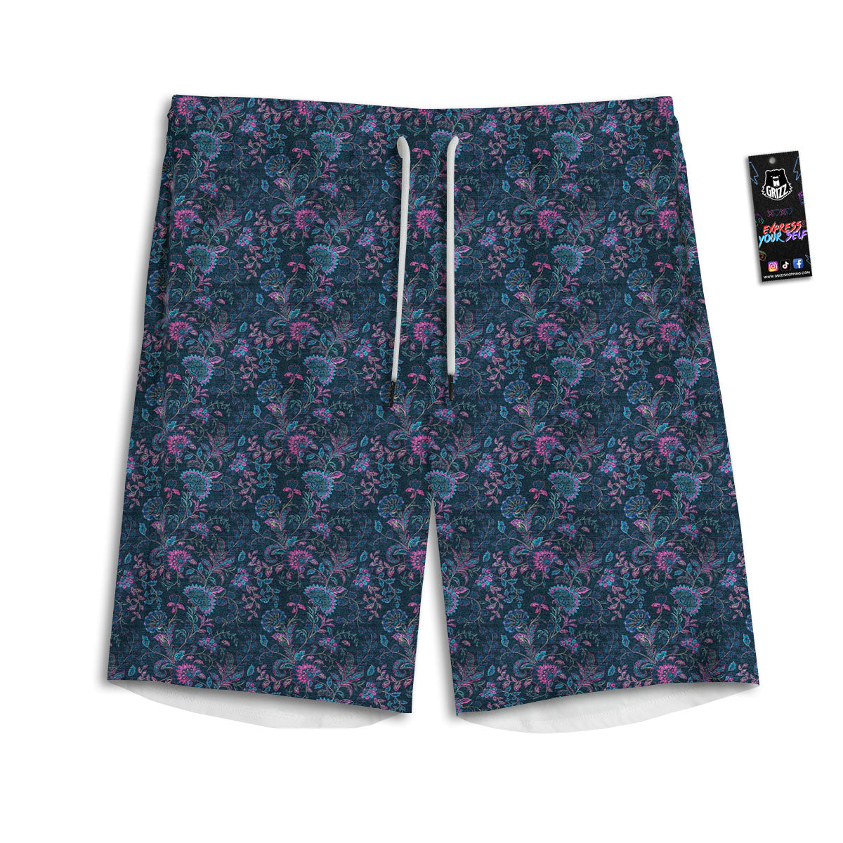 Flower Jeans Denim Print Pattern Men's Athletic Shorts-grizzshop