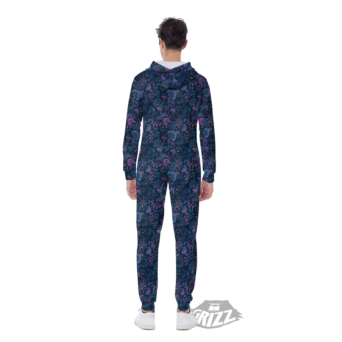 Flower Jeans Denim Print Pattern Men's Jumpsuit-grizzshop