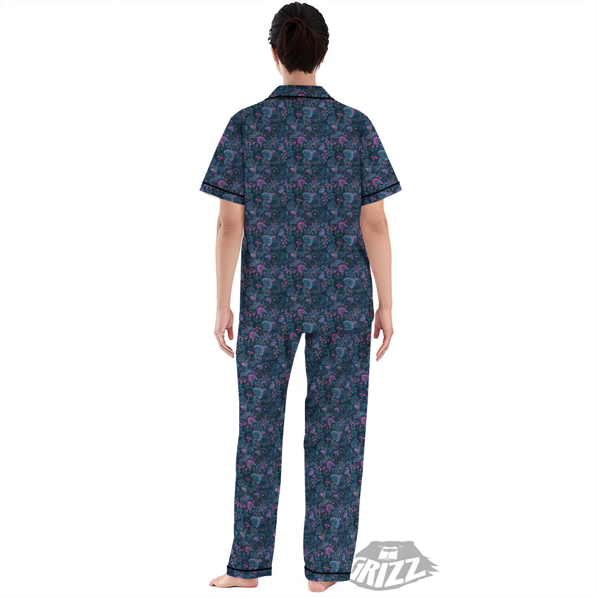 Flower Jeans Denim Print Pattern Women's Pajamas Set-grizzshop