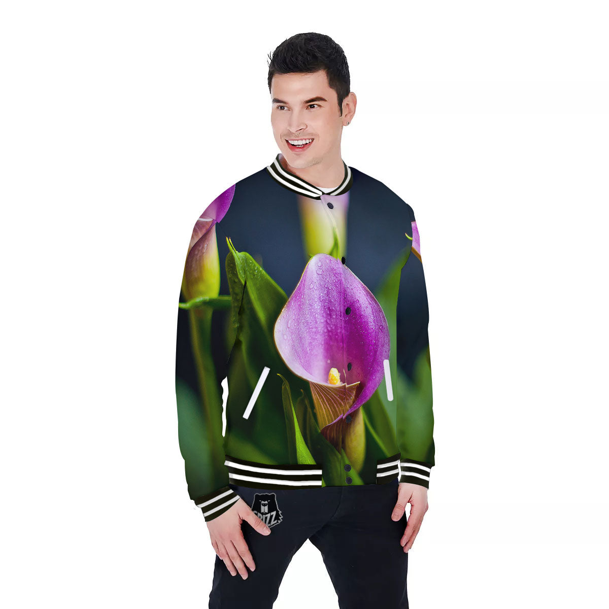 Flower Lily Purple Print Baseball Jacket-grizzshop