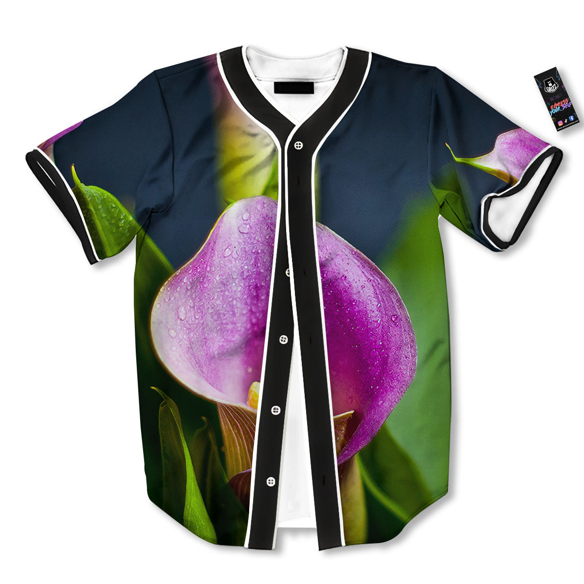 Flower Lily Purple Print Baseball Jersey-grizzshop