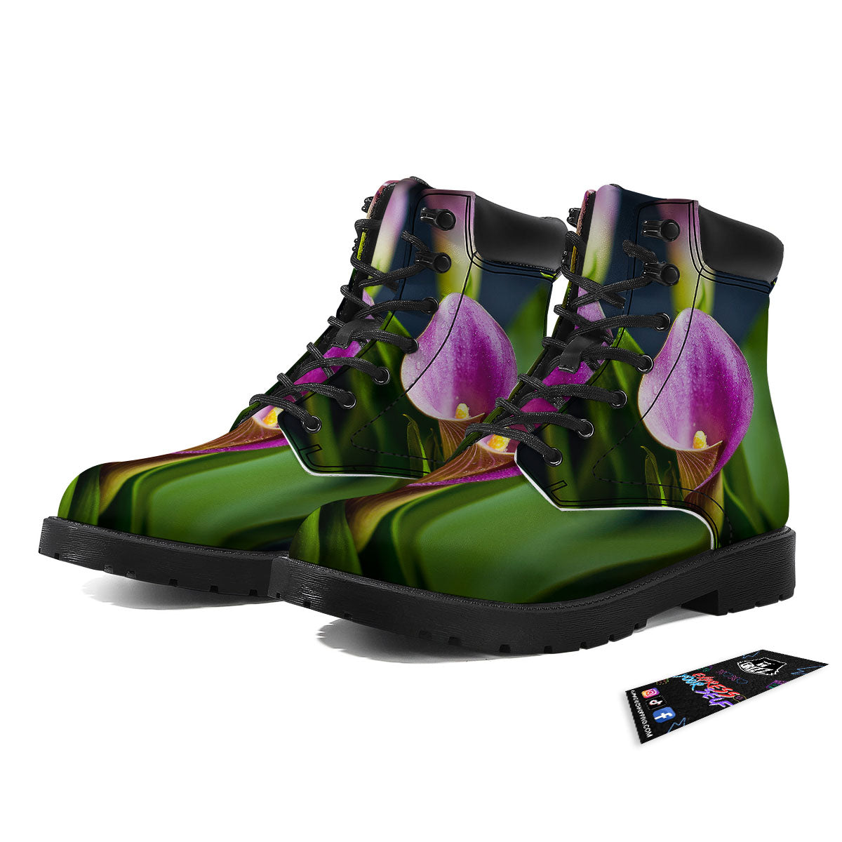 Flower Lily Purple Print Boots-grizzshop