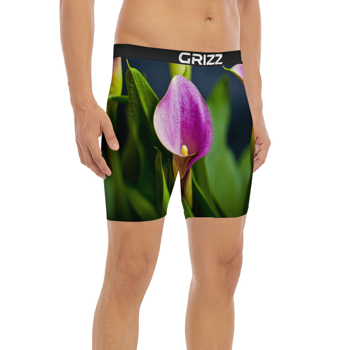 Flower Lily Purple Print Boxer Briefs-grizzshop