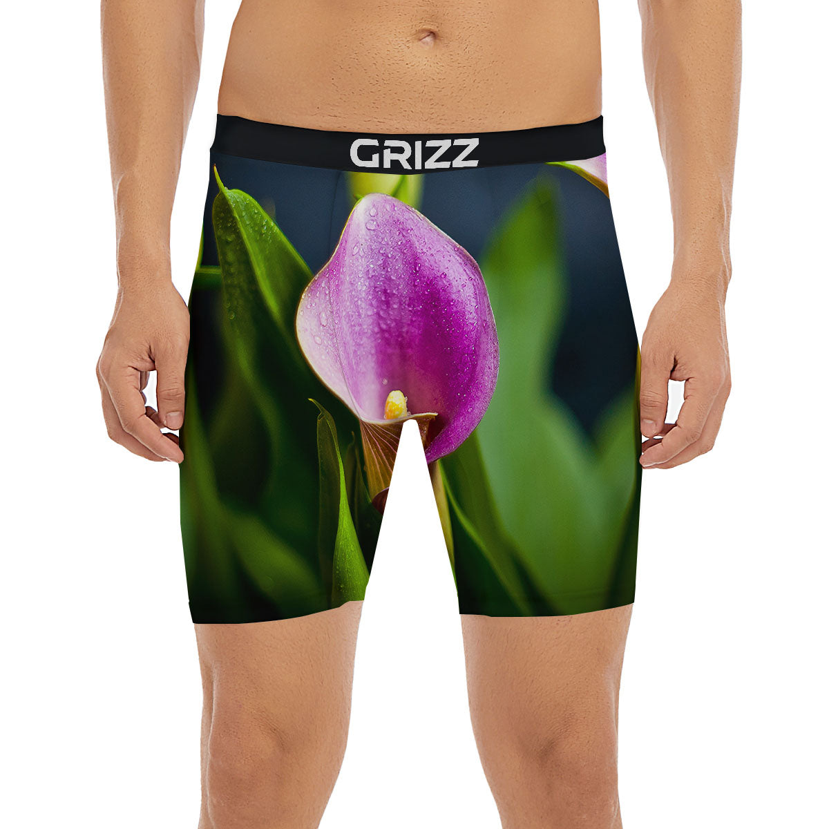 Flower Lily Purple Print Boxer Briefs-grizzshop
