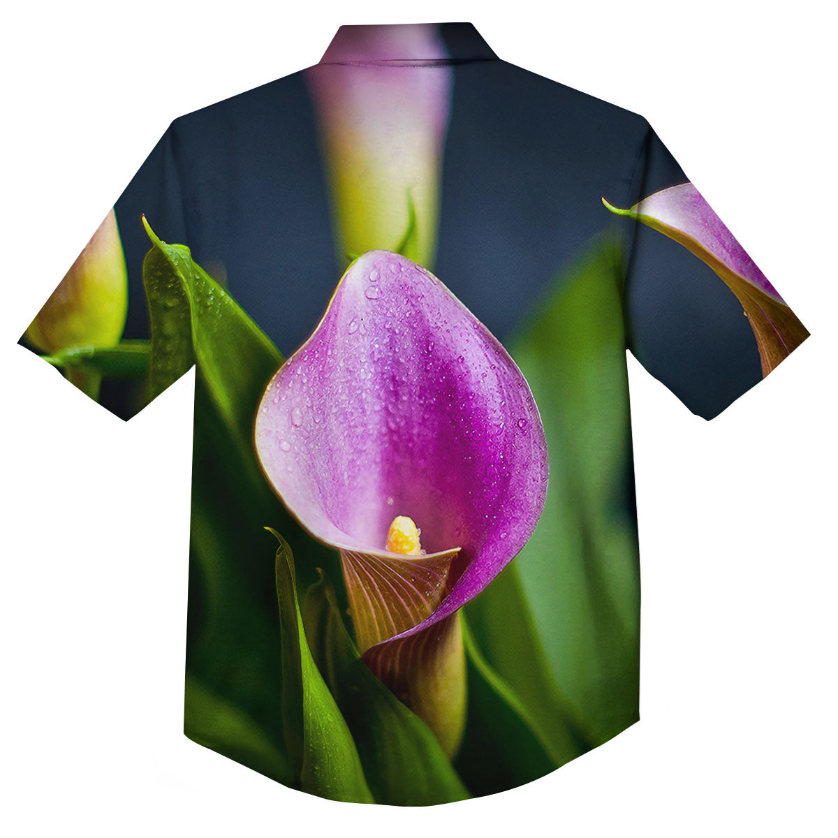 Flower Lily Purple Print Button Up Shirt-grizzshop