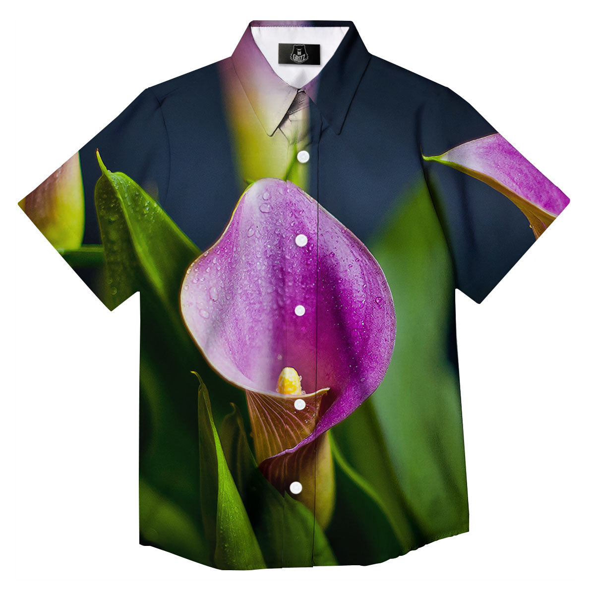 Flower Lily Purple Print Button Up Shirt-grizzshop