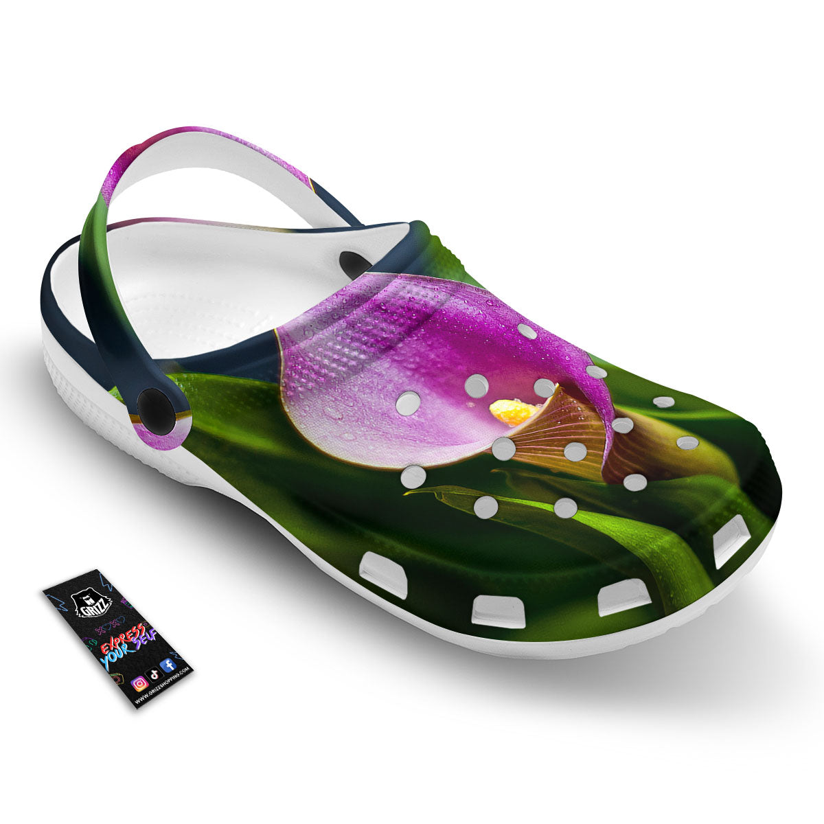 Flower Lily Purple Print Clog-grizzshop