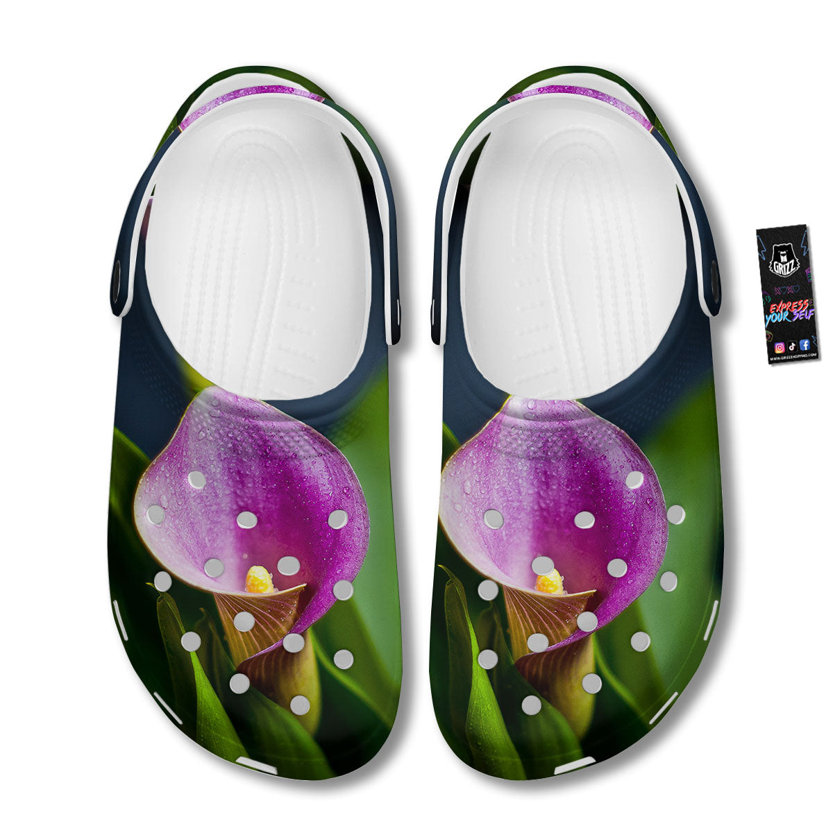 Flower Lily Purple Print Clog-grizzshop