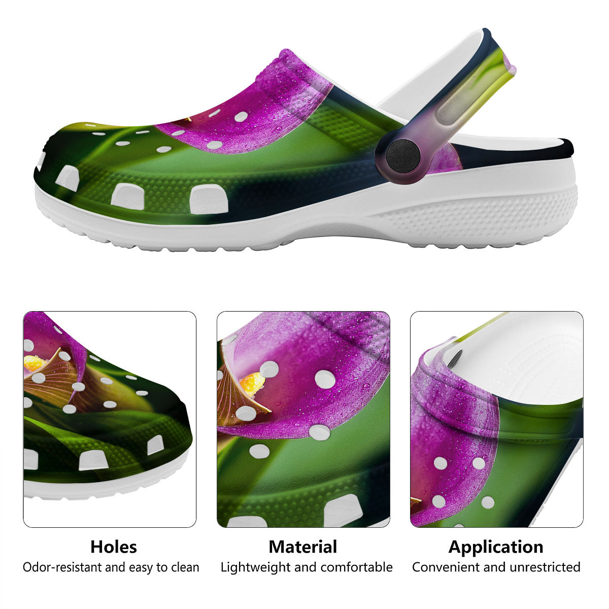 Flower Lily Purple Print Clog-grizzshop