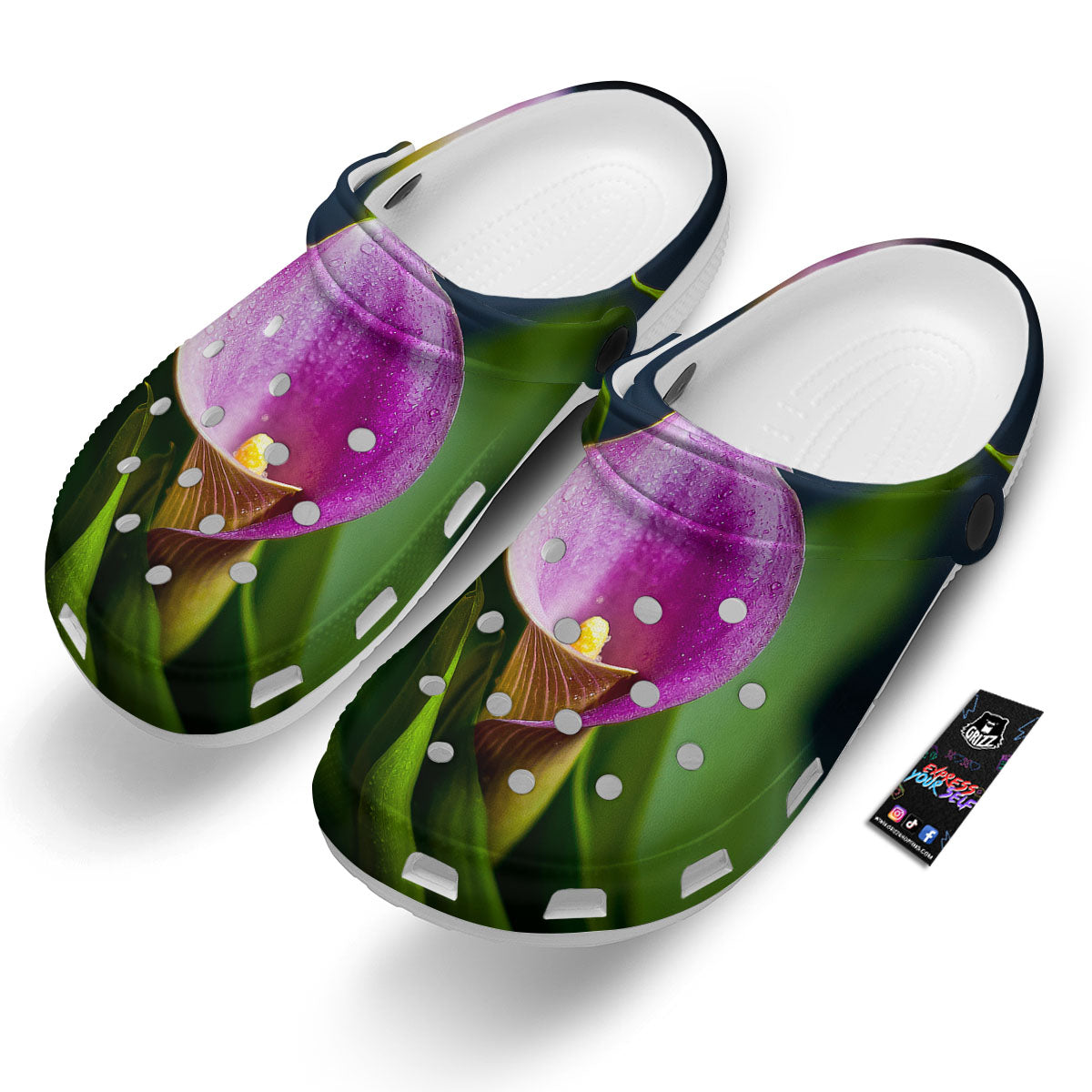 Flower Lily Purple Print Clog-grizzshop