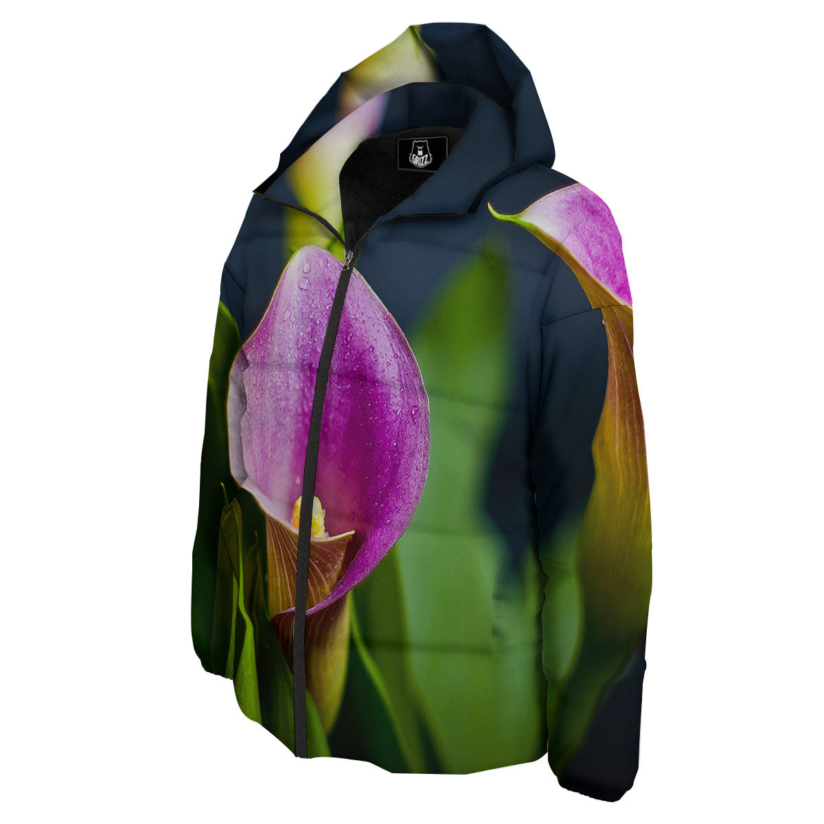Flower Lily Purple Print Down Jacket-grizzshop