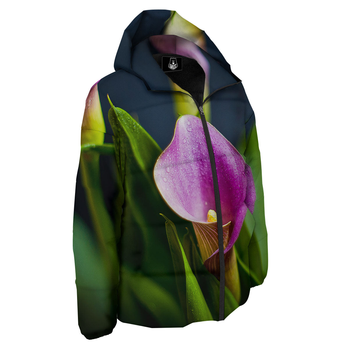 Flower Lily Purple Print Down Jacket-grizzshop