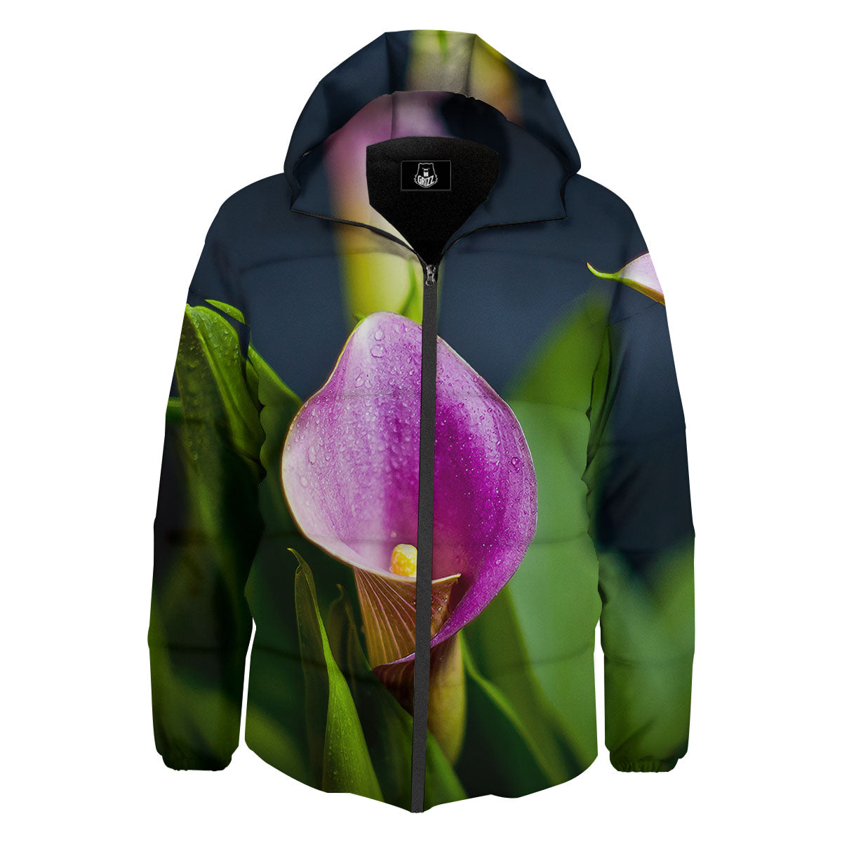 Flower Lily Purple Print Down Jacket-grizzshop