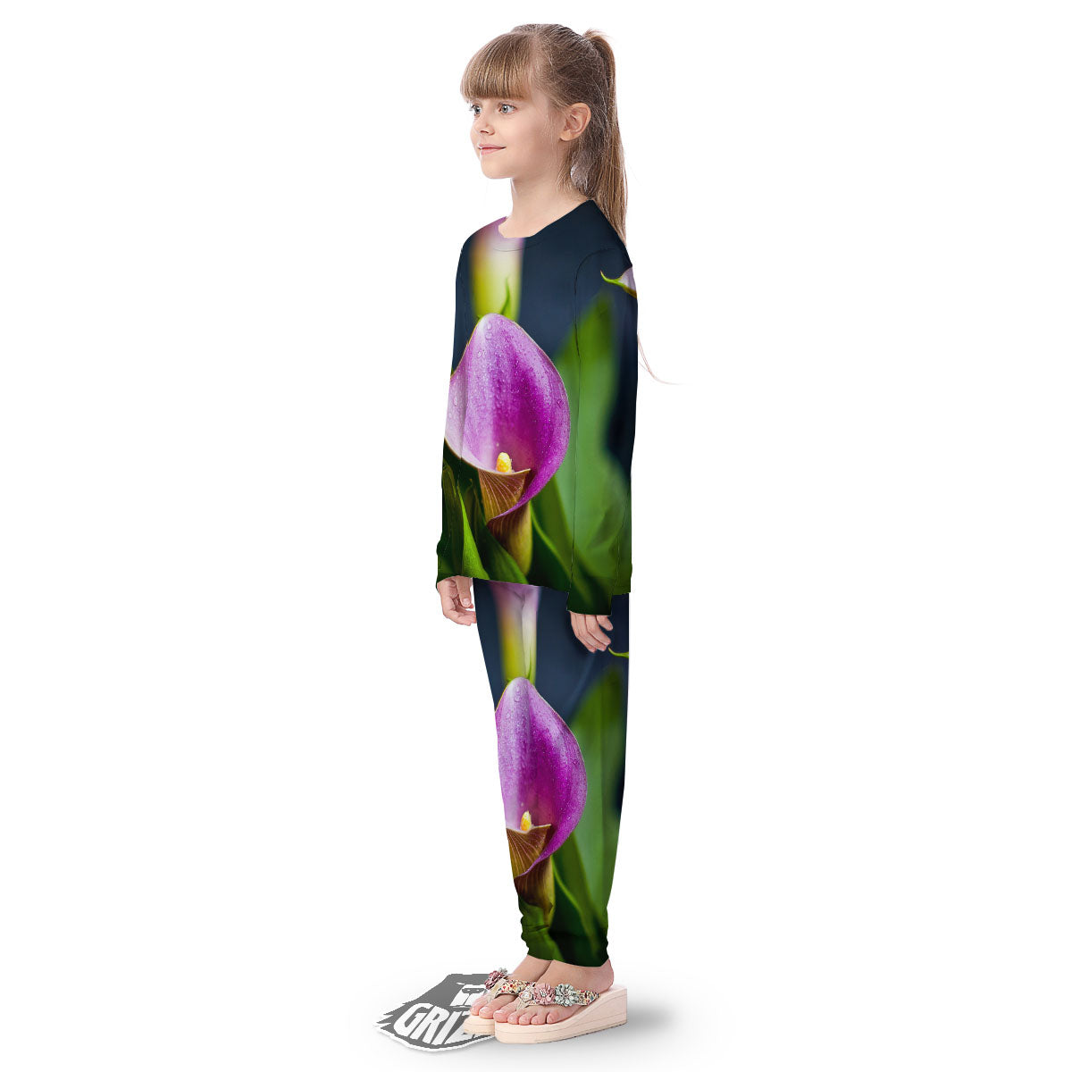 Flower Lily Purple Print Kid's Pajamas-grizzshop