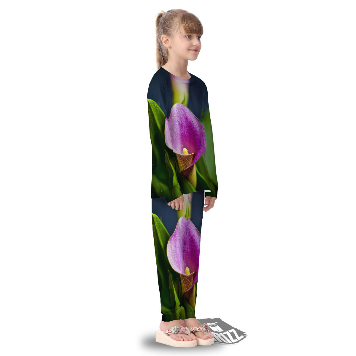Flower Lily Purple Print Kid's Pajamas-grizzshop