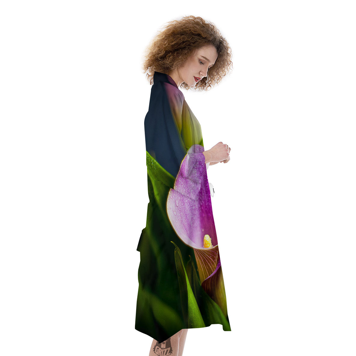 Flower Lily Purple Print Kimono-grizzshop