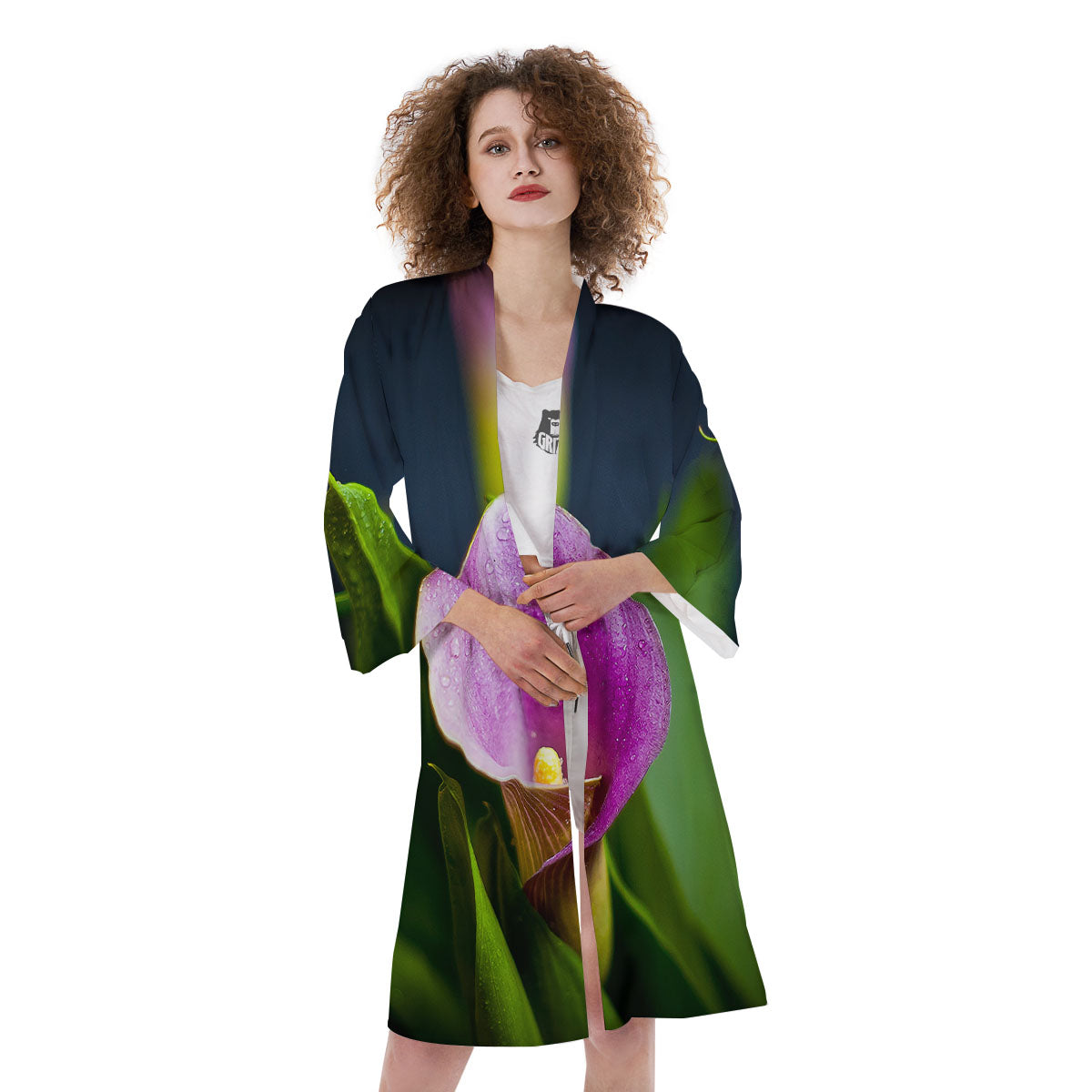 Flower Lily Purple Print Kimono-grizzshop