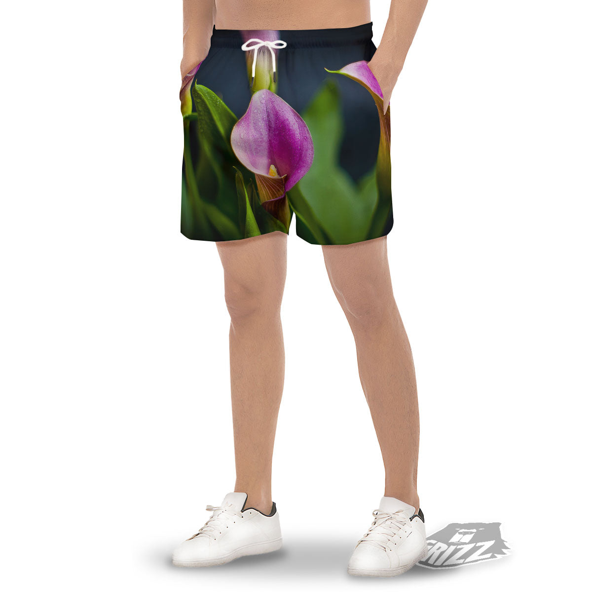 Flower Lily Purple Print Men's Gym Shorts-grizzshop