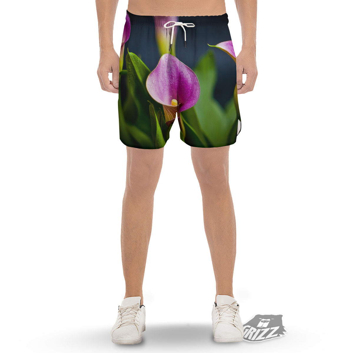 Flower Lily Purple Print Men's Gym Shorts-grizzshop